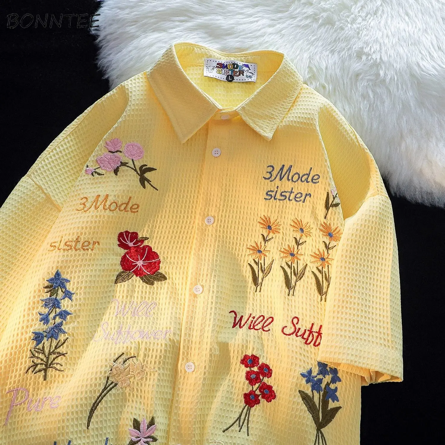 Summer Clothing Holiday - Вафельные рубашки с цветочной вышивкой, женские