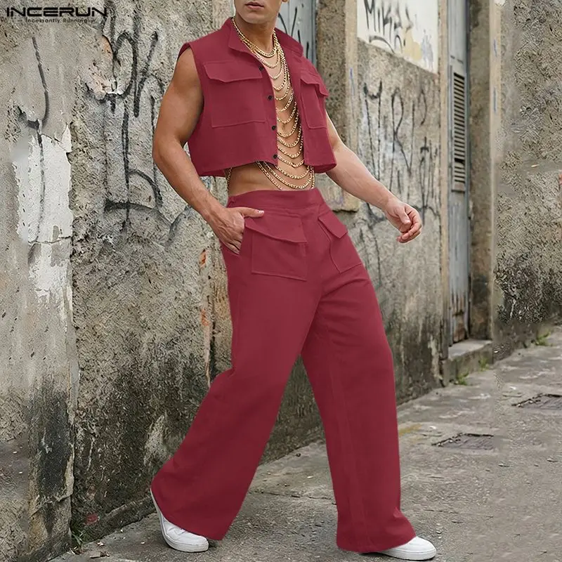 Summer Clothes Fashion - Мужской комплект INCERUN: однотонные укороченные топы
