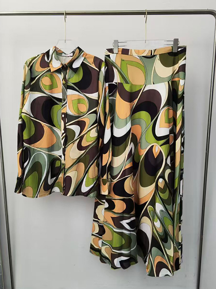 Summer Clothing Design - Дизайнерский ретро-костюм с геометрическим принтом: прямая