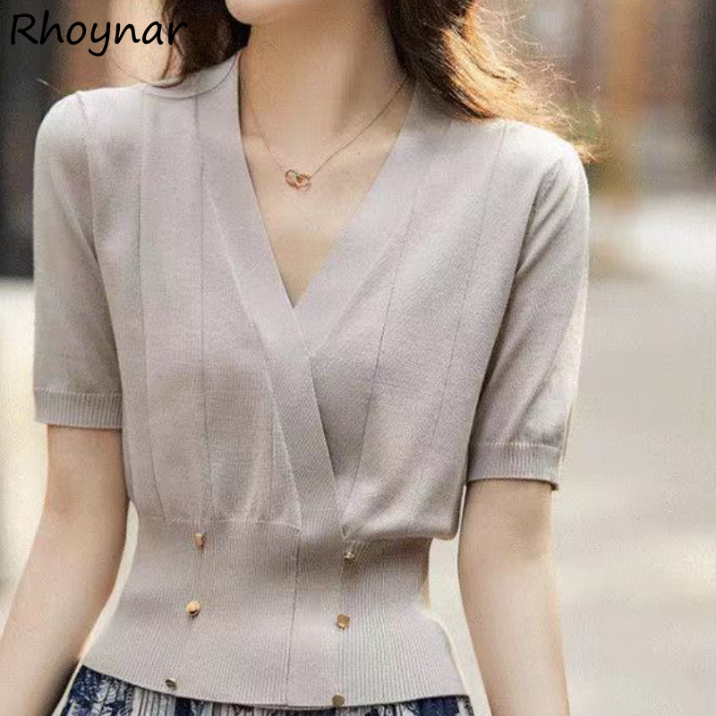Summer Clothing Colors - Блузка женская однотонная с V-образным вырезом,