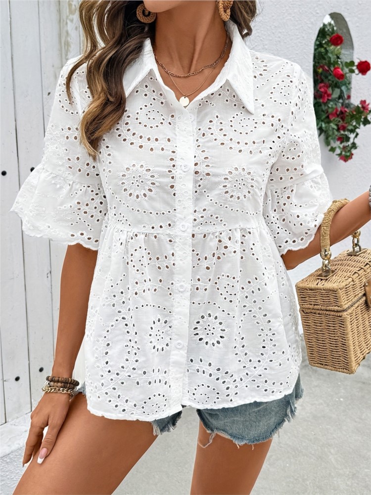 Белая кружевная полая рубашка  – обзор и цена Summer Clothing Holiday
