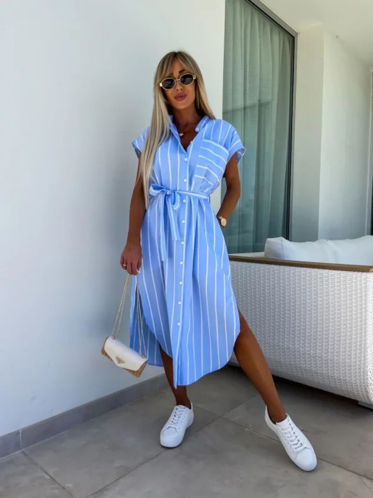 Полосатое платье-рубашка с кор – обзор и цена Summer Clothing Looks